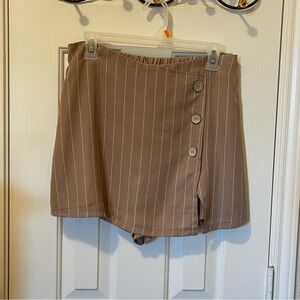Brown Striped Button Skort
